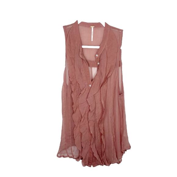 FREE PEOPLE Blush Rose Pink Sleeveless Button Up Top Size Small - Picture 1 of 7